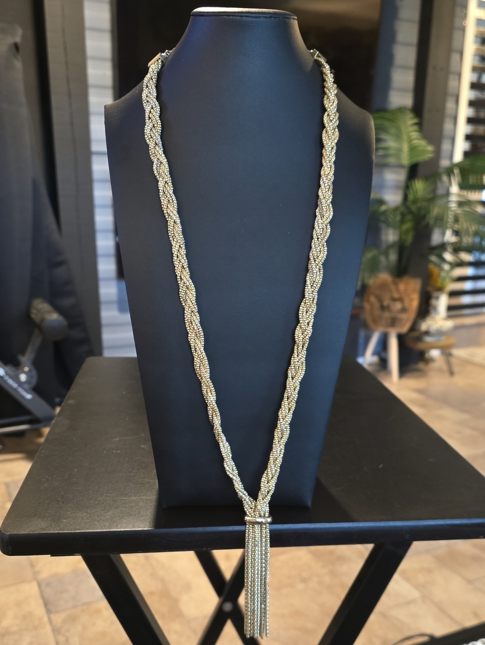 Vintage Alfani Gold Tone Multi Strand Braided Chain Tassel Statement Necklace